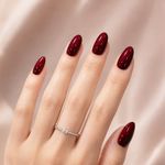 Press on Nails Short Almond Burgundy Wine Red Cat Eye False Nails With Glue Tabs