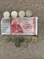 Iceland 500 Kronur Note Plus Coins 100- 50 Kronur Circulated