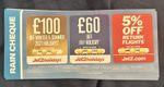 10 x Jet2 Rain Cheques - £100 and £60 voucher and 5% Flight Discount