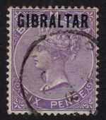 GIBRALTAR 1886 OVERPRINTED 6d, SG 6, CDS USED, MARK ON BACK, CAT. £225