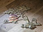 Vintage Asian Solid Brass Seaside Bonsai Tree Sunset Wall Hanging 