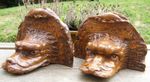 TWO RARE BLACK FOREST CARVED WALNUT WOLF DETAIL WALL BRACKET SHELF
