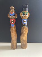 Vintage Wooden Carved Janseung Couple Korean Folk Art Wealth + Fortune Gaurds