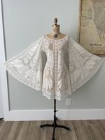 Small Ivory Vintage Lace Bell Sleeve Wedding Short Bridal Elopement Dress
