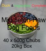 Dog Food Frozen DUCK & veg complete meal 40x500g Chubs 20kg box BARF RAW DIET