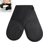 Black Double Oven Gloves | Maximum Heat Resistant Protection Silicone Non-slip