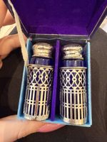 Vintage Silver plated Cobalt Blue Glass Shakers