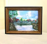 Dina Signed Original Framed Canvas Landscape Lake & Trees Painting 2020