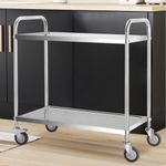 2 Tier Stainless Steel Catering Trolley Salon Food Dinner Service Cart On Wheels