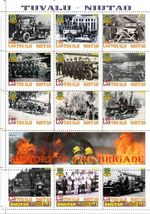 Stamp sheet+block Tuvalu-Niutao History of Fire Brigades #2 2010 Firefighters