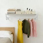 White Wall Mounted Coat Rack with Shelf, Industrial Pipe Style, Holds 66lbs