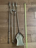 Vintage Brass Fire Companion Set 3-Piece Poker Tongs Shovel Scallop Shell Pan