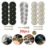 30pc Diamond Cutting Discs Wheel Saw Blades Set+Drill Bit For Dremel Rotary Tool