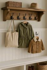 Handmade Rustic Solid Wall Mounted Coat Rack with Shelf & Hooks - Farmhouse