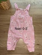 NEXT Pink Bunny Animal Print Dungaree Playsuit One-Piece 0-3 Months