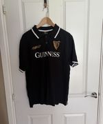 Official Guinness Men's Polo Shirt Black Cotton 59 Stripe Collar Large L