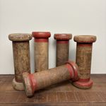 5x Rustic Wooden Bobbins - Vintage Wooden Spools - Set Of 5 Wooden Bobbins