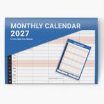 2027 Calendar 5 Columns Wall Monthly Planner Staff Rota Family Organiser Blue