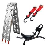Motorcycle Aluminium Loading Ramp + Wheel Chock Includes FREE Tie Down Straps