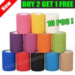 10 Rolls Cohesive Elastic Bandage Adhesive Wrist Ankle Gauze Tape Vet Wrap 4.5m