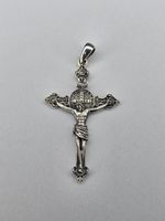 Saint Benedict Cross 925 Sterling Silver Jesus Crucifix Catholic Pendant