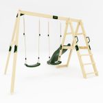 Garden Outdoor Wooden Swing Set with Slide Outdoor Playset for Kids with 2 Seats