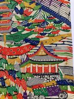scraps, 14"x39" Japanese  kimono silk fabric/Chirimen crepe, Edo Town  RA27
