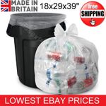 Clear Refuse Sacks Bags Strong Polythene Bin Liners Waste Rubbish Bags 18x29x39"