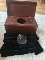VINTAGE MAHOGANY TEA CADDY WITH CRYSTAL BALL - NO KEY