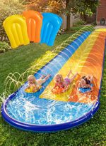 Sloosh 22.5ft Triple Water Slide with 3 Bodyboards Kids Garden Slip & Slide
