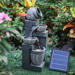 4-Tier Cascade Bowls Solar LED Water Fountain with Pump, Indoor Outdoor
