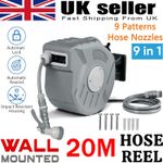 20m Garden Patio Hose Reel Wall Mounted Retractable Auto Rewind Pipe 180 Swivel
