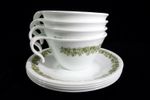 Vintage Corelle by Corning White Pyrex Glass Crazy Daisy Hook Cups and Saucers