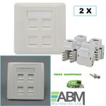 2 X 4 Ports RJ45 Face Plate Wall Sockets Cat5E QUAD 4 Port with Keystones Jacks