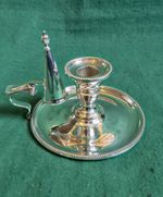 Antique Silver Plated Chamber Stick Candle Holder w/ Snuffer Fabulous Condition!