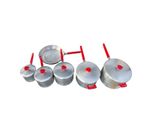 Vintage Crown Merton Aluminium Saucepan Set 1950s 60s Red Handles + Frying Pan