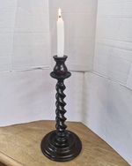 Antique Oak Barley Twist Candlestick 14 Inch Tall Nice Sheen and Patina VGC
