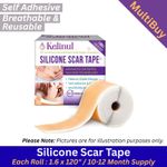 Medical Grade Silicone Scar Removal Tape Gel Sheets 1.6"x120". 4cm x 3m Per Roll