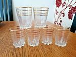 RETRO FRENCH SHOT LIQUEUR GLASSES GOLD GILT RINGS X 6