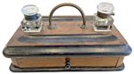 Antique Victorian Dark Wood Desktop Desk Stand Inkstand Inkwells Desk Pen Tray