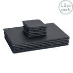 12pc Slate Placemats & Coasters Set Rustic Natural Dining Table Mats 30cm x 20cm