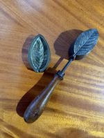 French Antique Millinery Tool: Brass & Iron Press (Leaf Design)