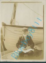 Red Funnel Line Lorna Doone Paddle Steamer Man Near Life Boat 4.25 x 3.25 inch