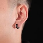 Pair of Men's Unisex Silver Tone Stainless Steel Huggies Hoop Hinged Earrings