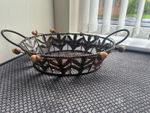 AUTUMN/FALL THEMED WIRE BASKET WITH ACORNS AND LEAVES