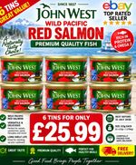 6 x John West Wild Pacific Red Salmon 213g (852g in total) BBD JULY 31st 2030