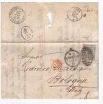 1875 QV GOOD 6d GREY STAMP PL14 ON LONDON LETTER TO BOLOGNA ITALY MODANE TORINO