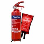 Home Kitchen Fire Safety Pack 1Kg Powder Fire Extinguisher & 1mX1m Fire Blanket