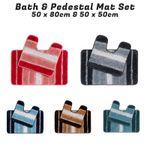 Washable Bathroom Mat 50 x 80cm & Matching Pedestal Mat 50 x 50cm Cotton Striped