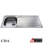 CDA KA21SS 1.0 Bowl Polished Stainless Steel Reversible Kitchen Sink & Waste
